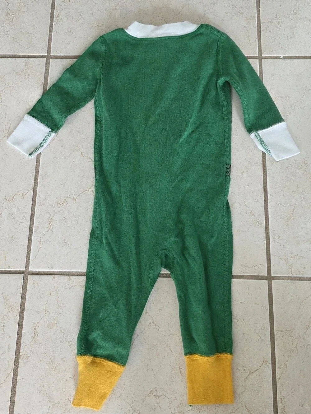 Hanna Andersson Green Elf One-Piece Pajama with Yellow Accents
